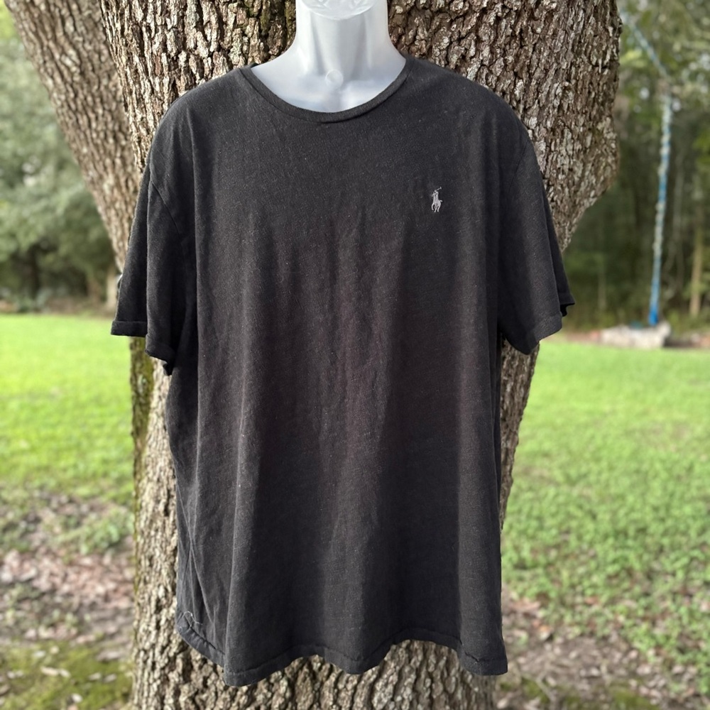 POLO RALPH LAUREN MENS HEATHERED DARK GRAY BLACK CREW NECK SILVER HORSE LOGO XXL